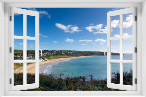 Fototapeta Naklejka Na Ścianę Okno 3D - Bay and beach with blue sky Praa Sands Cornwall England