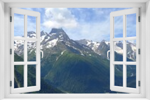 Fototapeta Naklejka Na Ścianę Okno 3D - mountains and forest blue sky 