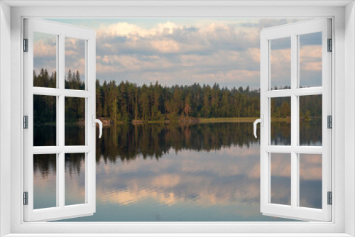 Fototapeta Naklejka Na Ścianę Okno 3D - reflections on a forest lake in summer