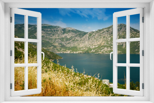 Fototapeta Naklejka Na Ścianę Okno 3D - Beautiful view from the observation point in the mountain road in Bay of Kotor