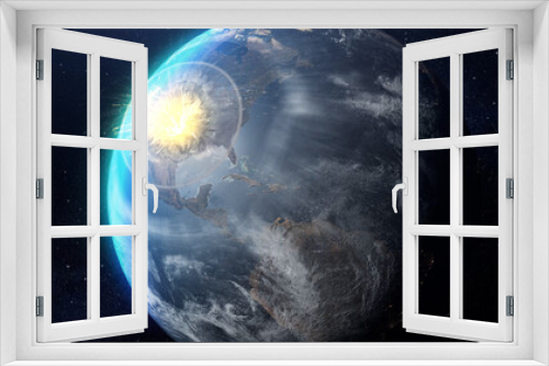 Fototapeta Naklejka Na Ścianę Okno 3D - 3d rendering, Massive nuclear explosion over united states, outer space view