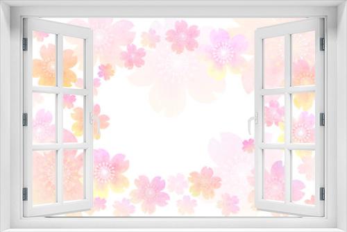 Fototapeta Naklejka Na Ścianę Okno 3D - 桜の花の和風フレーム ピンクの春のフレーム
