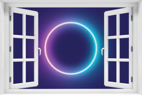 Fototapeta Naklejka Na Ścianę Okno 3D - Neon circle shining on blue background