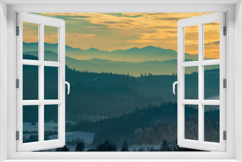 Fototapeta Naklejka Na Ścianę Okno 3D - winter mountain view just after sunset