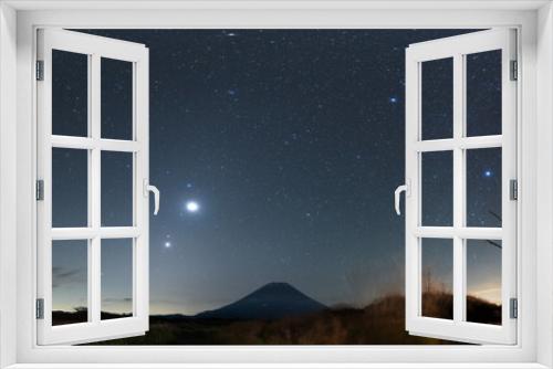 Fototapeta Naklejka Na Ścianę Okno 3D - 富士山と星
