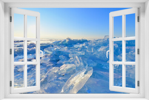 Fototapeta Naklejka Na Ścianę Okno 3D - Pile of Ice Formations Near Cape Khoboy at Frozen Lake Baikal in Winter