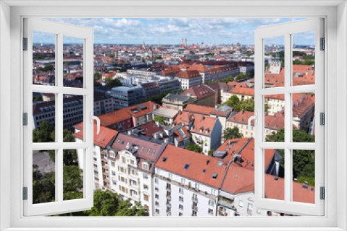 Fototapeta Naklejka Na Ścianę Okno 3D - Aerial view on Marienplatz town hall and Frauenkirche in Munich, Germany