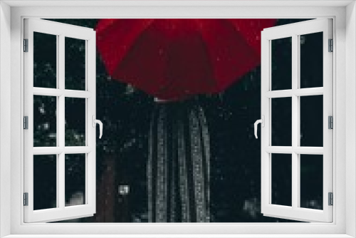Fototapeta Naklejka Na Ścianę Okno 3D - Person Standing Under Red Umbrella