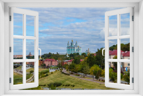 Fototapeta Naklejka Na Ścianę Okno 3D - Panorama of the city of Smolensk. Smolensky Cathedral and fortress wall