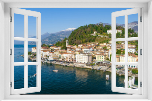 Fototapeta Naklejka Na Ścianę Okno 3D - Aerial waterfront cityscape of Bellagio, one of the most picturesque towns on the shore of Lake Como. Charming location with typical Italian atmosphere. Bellagio, Italy.