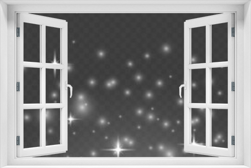 Fototapeta Naklejka Na Ścianę Okno 3D - Blur white sparks and glitter special light effect. Fine, shiny bokeh dust particles fall off slightly. Defocused silver sparkle, stars and blurry spots. Magical flickering lights. Vector illustration