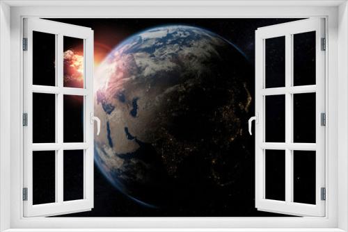 Fototapeta Naklejka Na Ścianę Okno 3D - Planet Earth Hit By Asteroid Space Scene