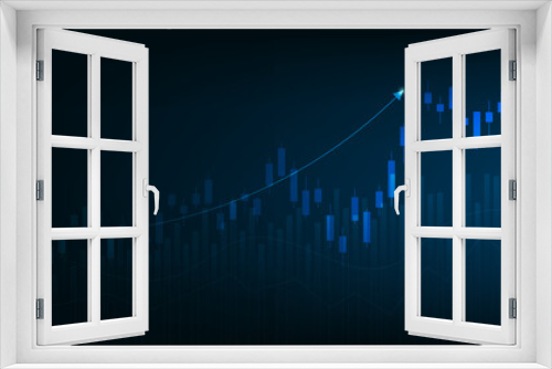 Fototapeta Naklejka Na Ścianę Okno 3D - Financial business statistics with bar graph and candlestick chart show stock market price and effective earning on dark blue background
