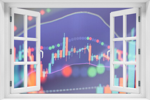 Fototapeta Naklejka Na Ścianę Okno 3D - Concept of stock market and fintech. Blurry digital charts over dark blue background.