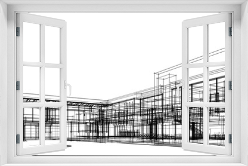 Fototapeta Naklejka Na Ścianę Okno 3D - Modern villa architectural sketch 3d illustration