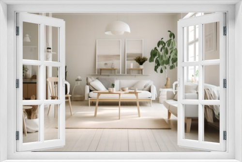 Vintage Scandinavian style living room 3d render (ai generated)