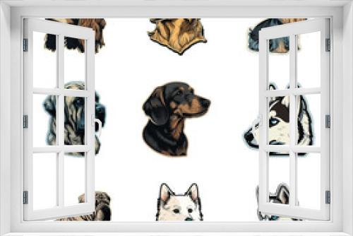 Fototapeta Naklejka Na Ścianę Okno 3D - Dog Stickers Flat Icon Set Isolated On White Background