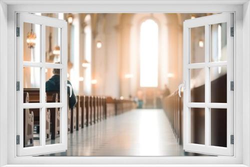 A religious woman sitting in the church in a moment of communion with God with a blurred background Generative AI Illustration