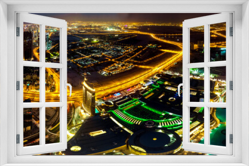 Fototapeta Naklejka Na Ścianę Okno 3D - Night panoramic view of Dubai city in UAE