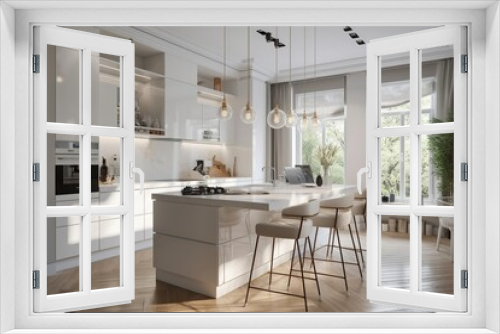 Modern White Kitchen in Estate Home Generative AI