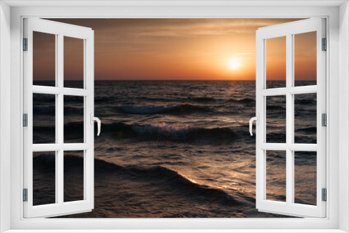 Fototapeta Naklejka Na Ścianę Okno 3D - Sunset over the Mediterranean sea waves