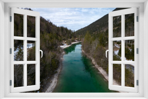 Fototapeta Naklejka Na Ścianę Okno 3D - Lake Plansee by winter, Tyrol, Austria. Drone photo