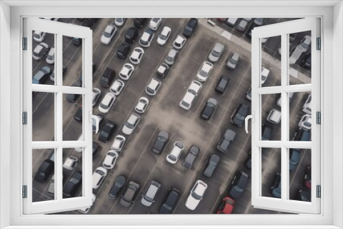  a parking lot filled with lots of parked cars next to a parking lot with lots of parked cars in it and lots of parked cars in the lot.  generative ai