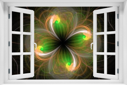 Orange green floral pattern of crooked waves on a black background. Abstract fractal 3D rendering
