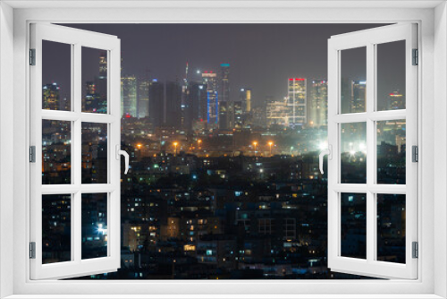 Fototapeta Naklejka Na Ścianę Okno 3D - Tel Aviv city, Israel night panorama. Modern view of Gush Dan and suburbs. Jaffa, Ramat Gan and Bat Yam streets