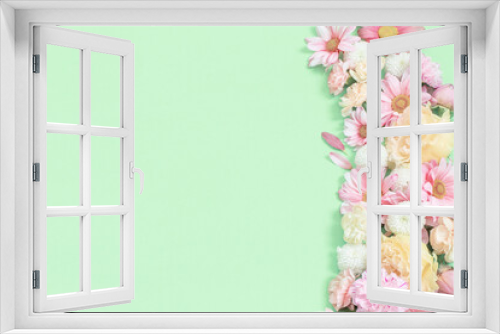 Fototapeta Naklejka Na Ścianę Okno 3D - frame of flowers on green background