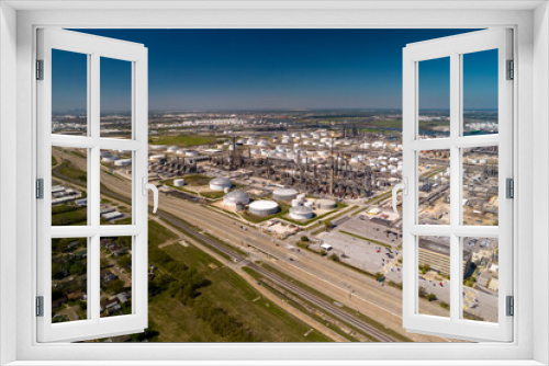 Fototapeta Naklejka Na Ścianę Okno 3D - Aerial view of Chemical factory nearby Houston in Texas. Refinery is making gas and diesel for gas station and truck stops. 