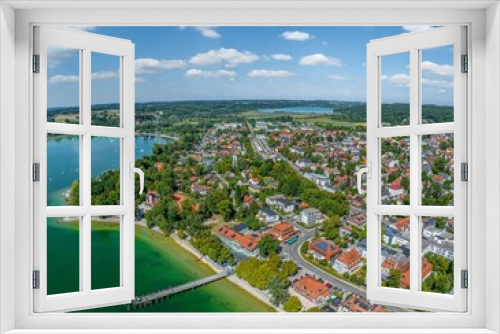 Fototapeta Naklejka Na Ścianę Okno 3D - Herrsching am Ammersee im Luftbild, Ausblick auf den Dampfersteg an der Seepromenade