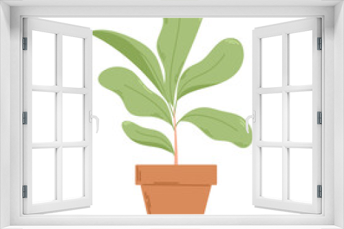 Fototapeta Naklejka Na Ścianę Okno 3D - Ficus with lush foliage in a pot. Vector flat illustration of a home potted plant.