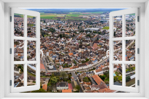 Fototapeta Naklejka Na Ścianę Okno 3D - Aerial view of the old town of Nuits-Saint-Georges in France in early spring
