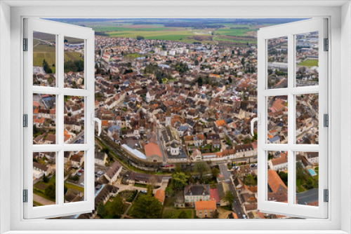 Fototapeta Naklejka Na Ścianę Okno 3D - Aerial view of the old town of Nuits-Saint-Georges in France in early spring