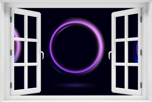 Fototapeta Naklejka Na Ścianę Okno 3D - Neon swirl. Curve blue line light effect. Abstract ring background with glowing swirling background. Energy flow tunnel. Blue portal, platform. Magic circle vector.