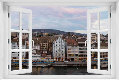 Fototapeta Naklejka Na Ścianę Okno 3D - Panoramic Twilight View of Zurich from Lindenhof Hill