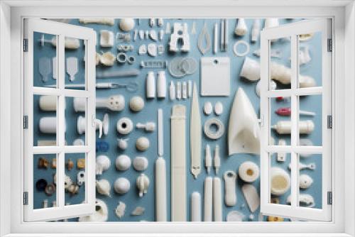  group of micro plastics of all types, shapes and colours  flat lay pattern, generative ai illustration