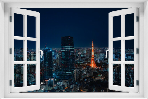Fototapeta Naklejka Na Ścianę Okno 3D - 東京タワーとビル群の夜景