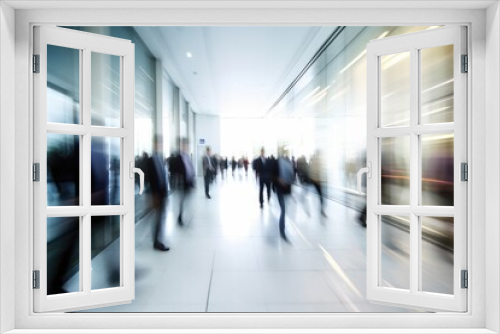 Crowd of Business People Walking in Office -  Moving Fast - Motion Blur 