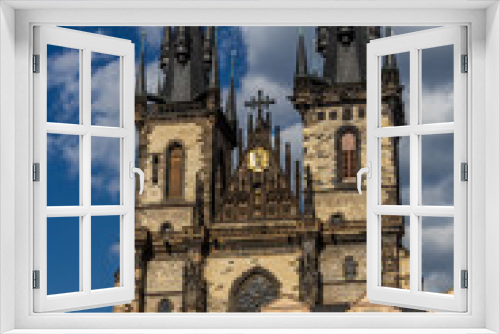 Buildings on the Old Town square with the Church of Our Lady before Tyn in Prague, Czech Republic