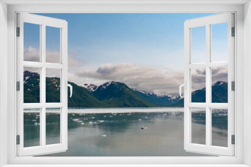 Fototapeta Naklejka Na Ścianę Okno 3D - Mountain coast natural seascape. Hubbard Glacier nature in Alaska, USA. Scenic view