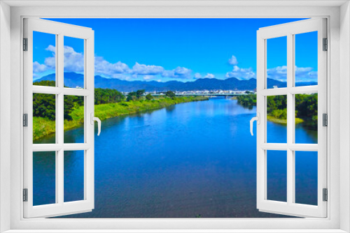 Fototapeta Naklejka Na Ścianę Okno 3D - 京都桂川、阪急京都線の桂川橋梁から見た北側の風景

