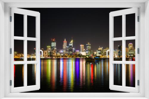 Fototapeta Naklejka Na Ścianę Okno 3D - City lights reflection in the water, Perth city skyline at night, Perth, Australia, Western Australia, Ozeanien