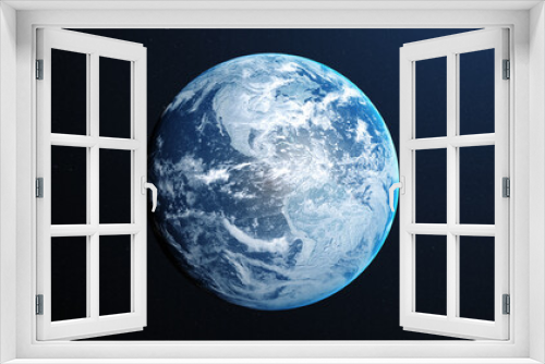 Fototapeta Naklejka Na Ścianę Okno 3D - Planet earth with clouds and atmosphere, our world against a dark background viewed from outer space