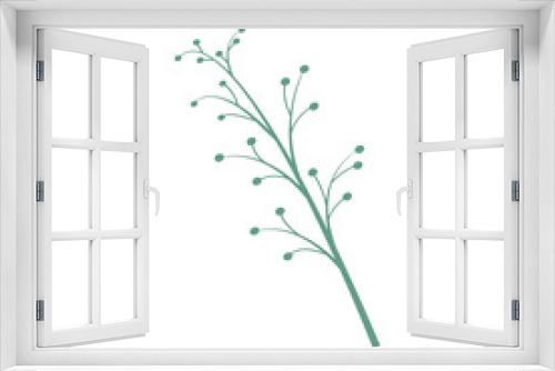 Fototapeta Naklejka Na Ścianę Okno 3D - Green twig with leaves and buds close-up, isolated, on a transparent and white background. Element for design decoration. Vector image, illustration, graphic design.