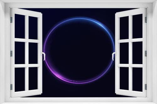 Fototapeta Naklejka Na Ścianę Okno 3D - Neon swirl. Curve blue line light effect. Abstract ring background with glowing swirling background. Energy flow tunnel. Blue portal, platform. Magic circle vector. Round frame with light effect