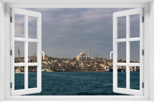 Fototapeta Naklejka Na Ścianę Okno 3D - View of the Fatih district of Istanbul from the water of the Golden Horn Bay, Suleymaniye Mosque, New Mosque on a sunny day, Istanbul, Turkey