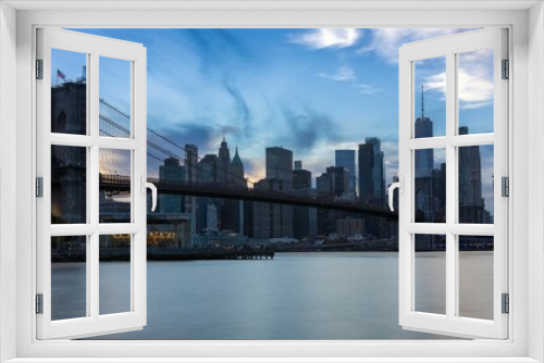 Fototapeta Naklejka Na Ścianę Okno 3D - View of the Brooklyn Cable-stayed bridge and the New York City skyline
