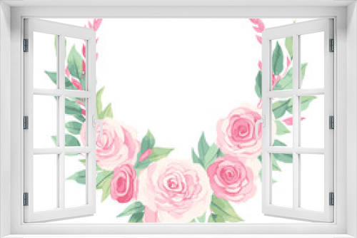 Fototapeta Naklejka Na Ścianę Okno 3D - Digital watercolor rose flower frame wreath design pink and white bouquet flower design vector.